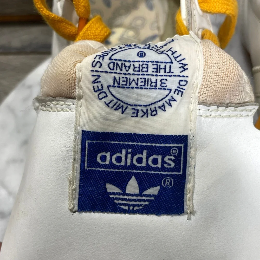 Vintage Adidas Soccer Shoes Mens 8 White Leather Triple Crown Futbol Retro 80s